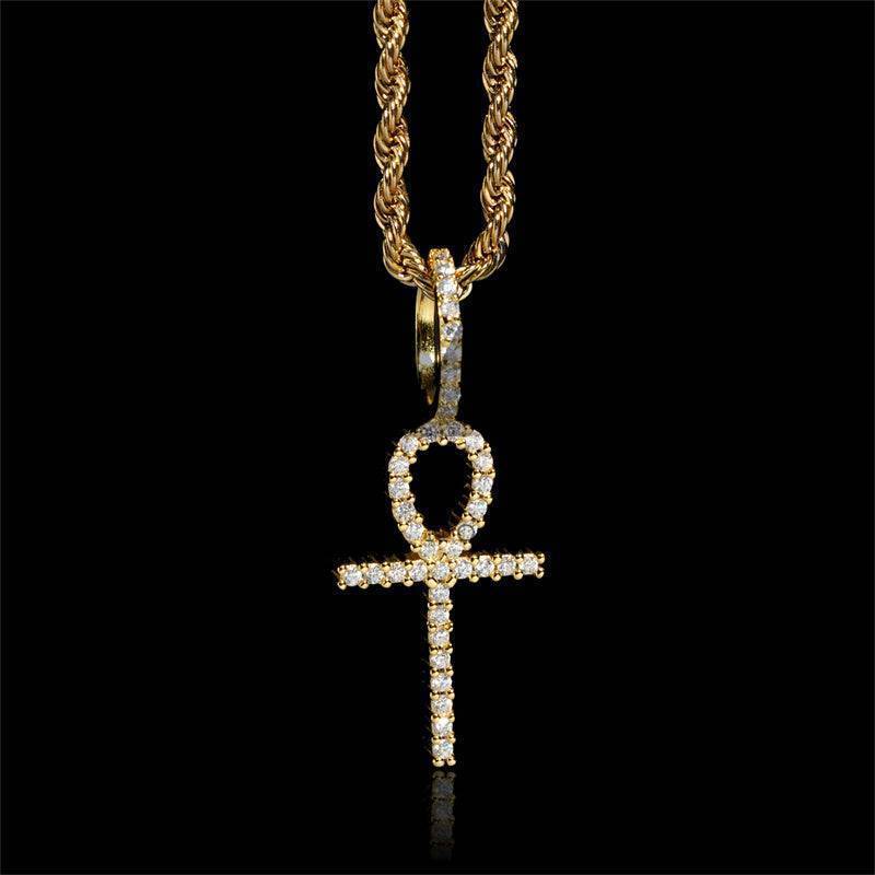 Hip Hop Iced Out Ankh Cross Moissanite Pendant VVS Grade Pass Diamond Tester