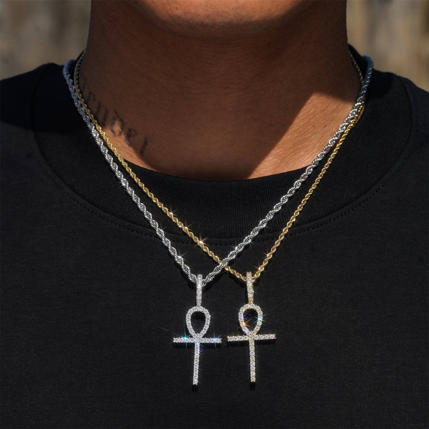 Hip Hop Iced Out Ankh Cross Moissanite Pendant VVS Grade Pass Diamond Tester