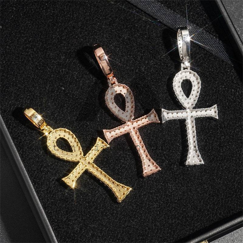 Iced Out Moissanite Diamond Ankh Cross Pendant hip hop jewelry for men with 4MM Tennis Chain1