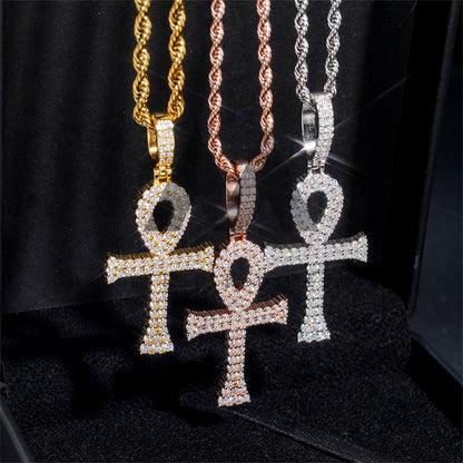 Iced Out Moissanite Diamond Ankh Cross Pendant For Men Fit For 4MM Tennis Chain