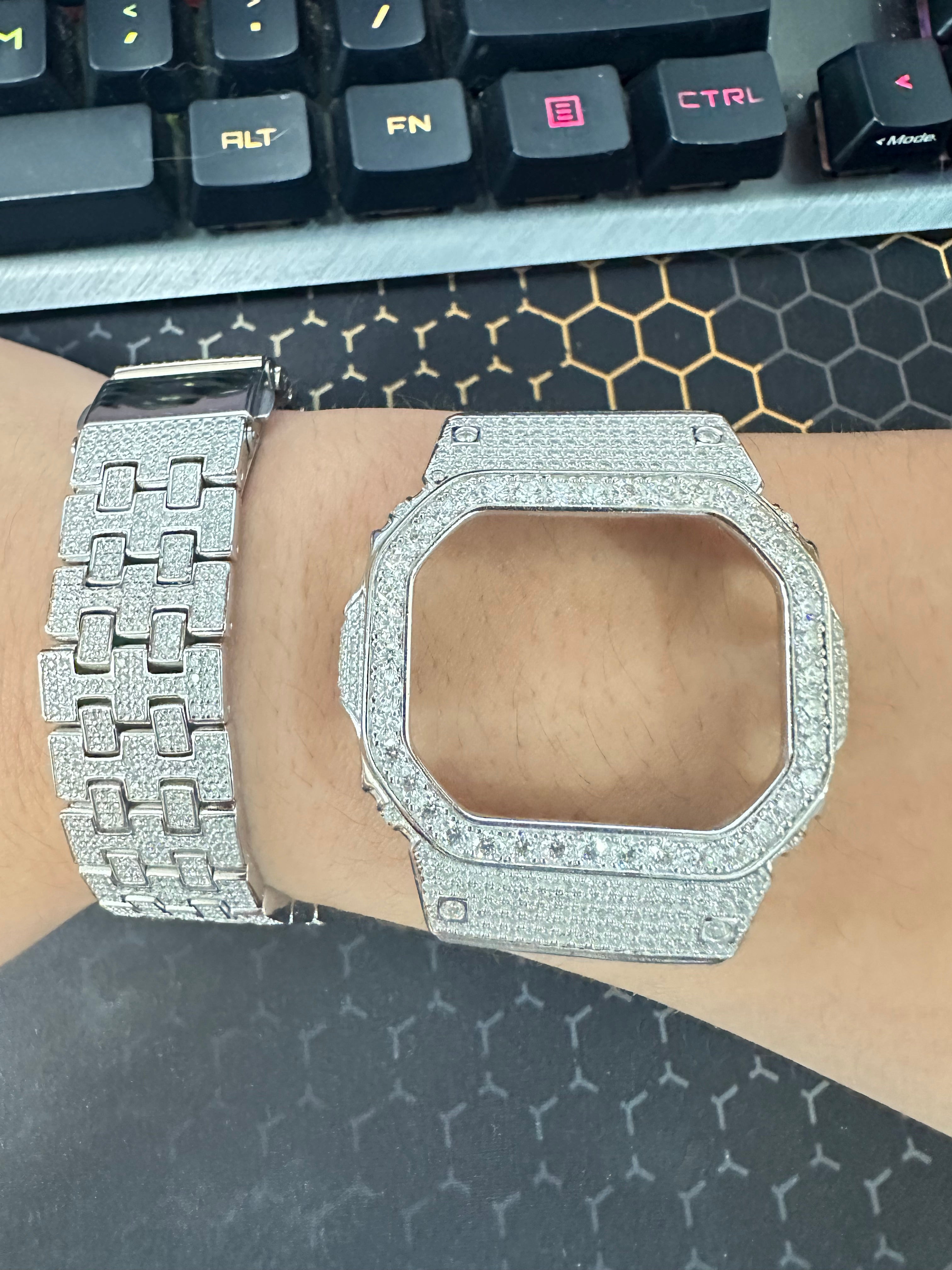 G Shock DW5600 Moissanite Watch Case 14K Gold