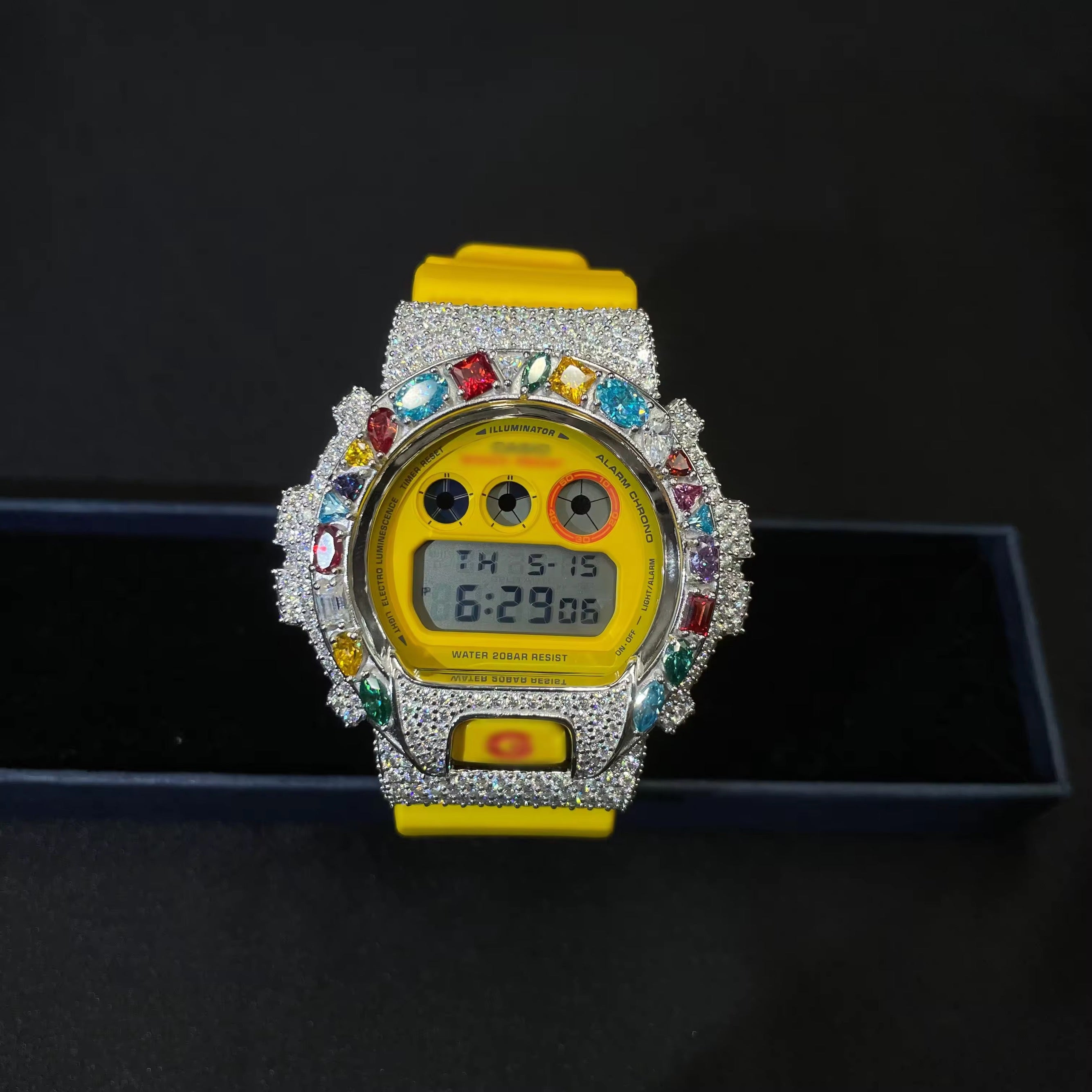 G Shock Iced Out DW6900 Moissanite Watch Case 10K Gold