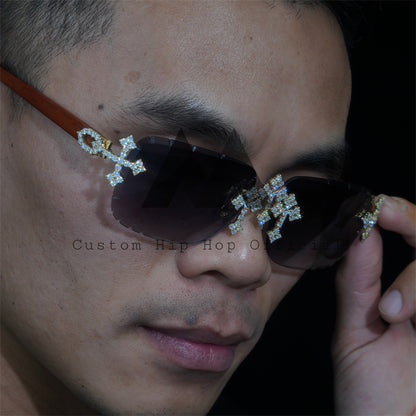 Hip Hop Sterling Silver VVS Moissanite Diamond Chrome Heart Style Iced Out Sunglasses