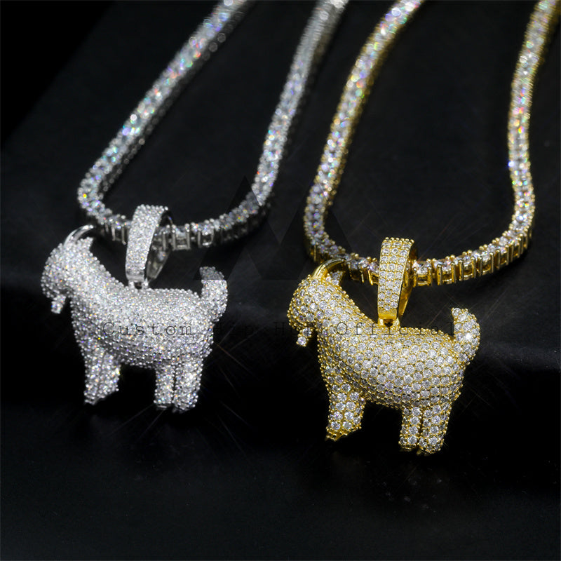 Hip Hop Iced Out Goat Pendant Fit For 3MM Tennis Chain Moissanite Pass Diamond Tester