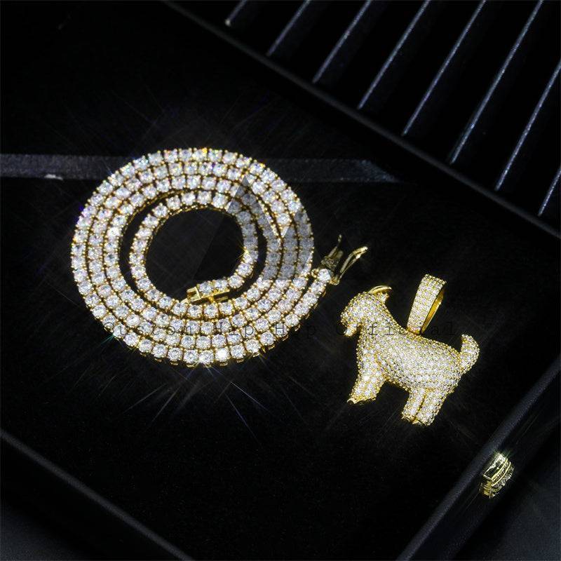 Hip Hop Iced Out Goat Pendant Fit For 3MM Tennis Chain Moissanite Pass Diamond Tester