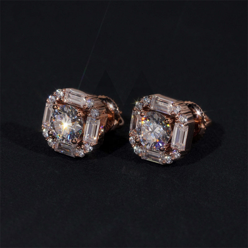 Hot Sell Unisex Style 10K Real Rose Gold VVS Moissanite Studs Screw Back 9MM