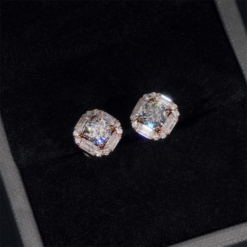 Hot Sell Unisex Style 10K Real Rose Gold VVS Moissanite Studs Screw Back 9MM