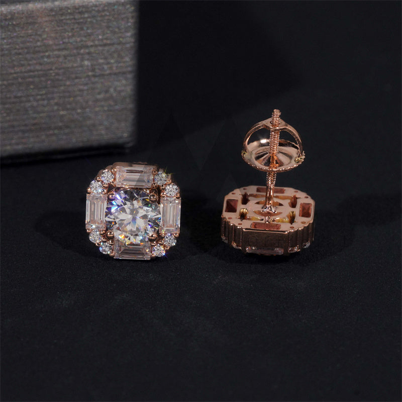 Hot Sell Unisex Style 10K Real Rose Gold VVS Moissanite Studs Screw Back 9MM