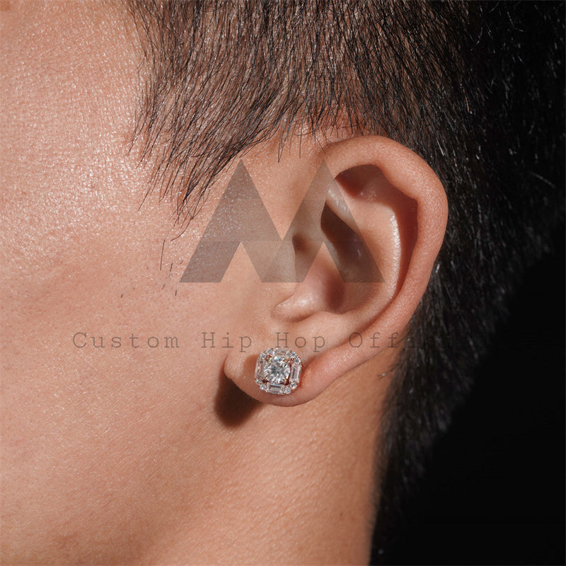 Hot Sell Unisex Style 10K Real Rose Gold VVS Moissanite Studs Screw Back 9MM