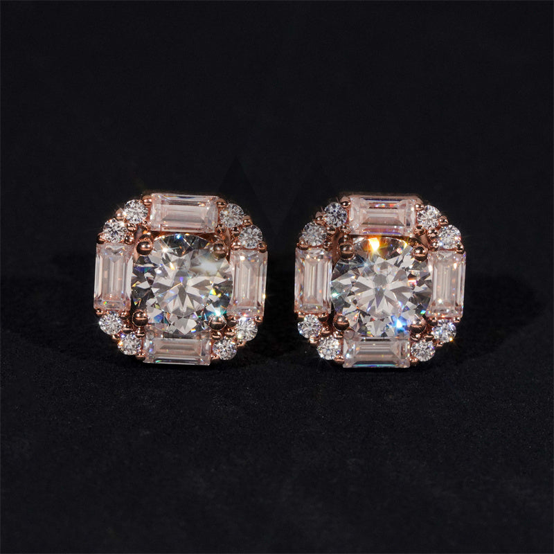 Hot Sell Unisex Style 10K Real Rose Gold VVS Moissanite Studs Screw Back 9MM