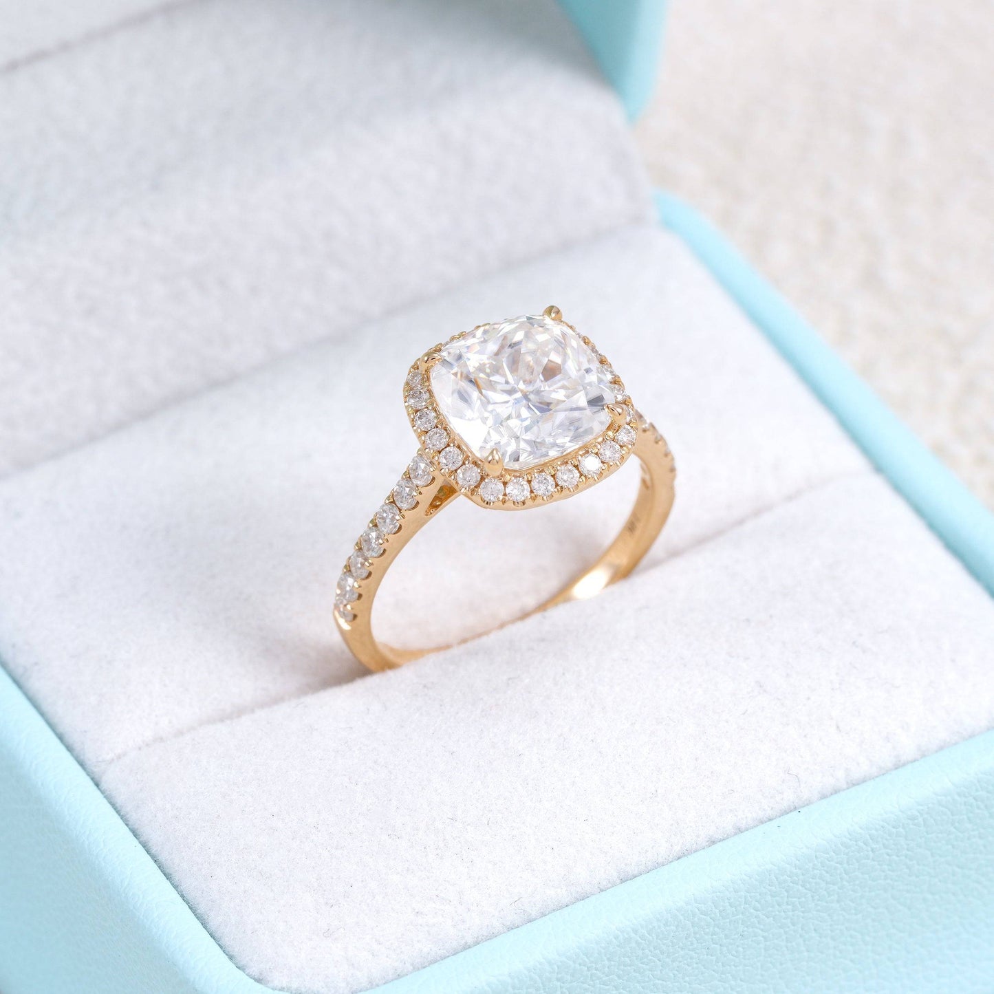 3CT Real Gold 10K 14K 18K Cushion Cut VVS D Color VVS Moissanite Engagement Ring For Women