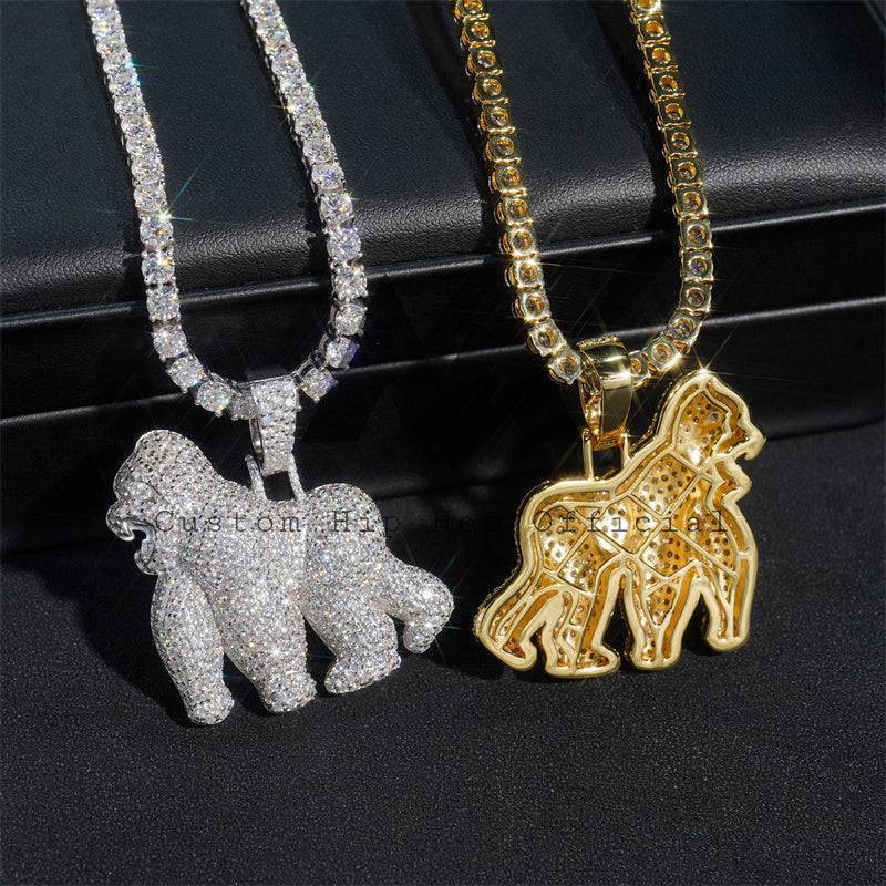 Sterling Silver Iced Out Gorilla Pendant With Moissanite Fit For 4MM Tennis Chain