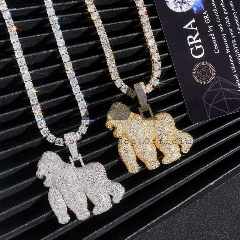 Sterling Silver Iced Out Gorilla Pendant With Moissanite Fit For 4MM Tennis Chain