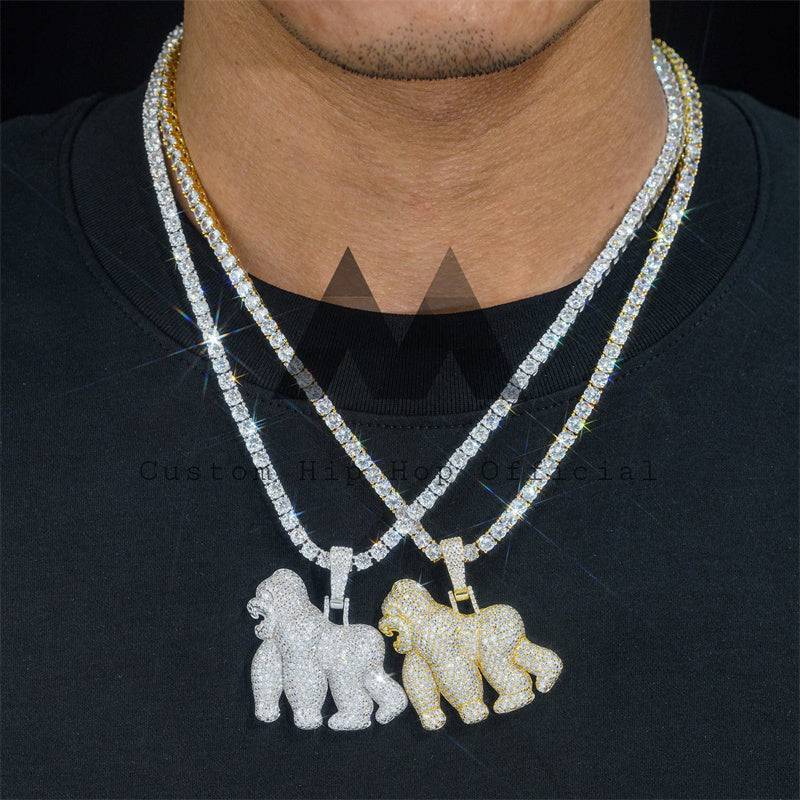 Sterling Silver Iced Out Gorilla Pendant With Moissanite Fit For 4MM Tennis Chain