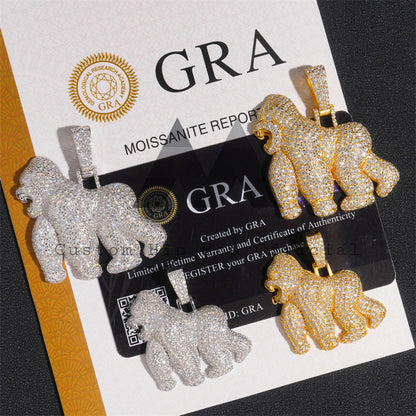 Sterling Silver Iced Out Gorilla Pendant With Moissanite Fit For 4MM Tennis Chain