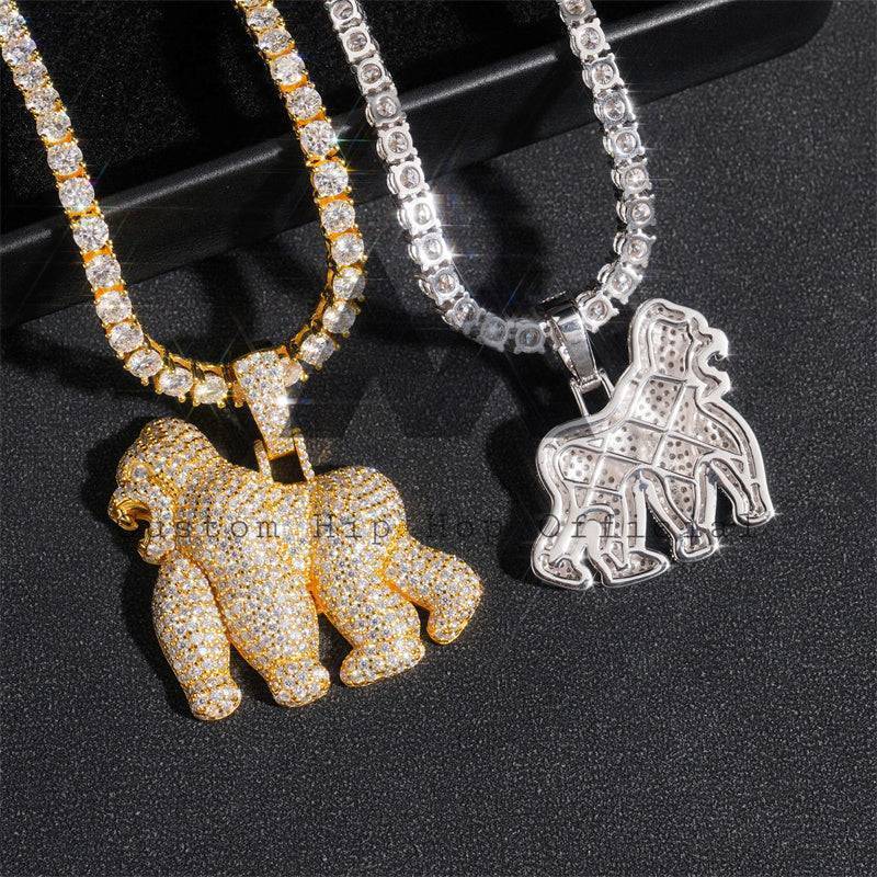 Sterling Silver Iced Out Gorilla Pendant With Moissanite Fit For 4MM Tennis Chain