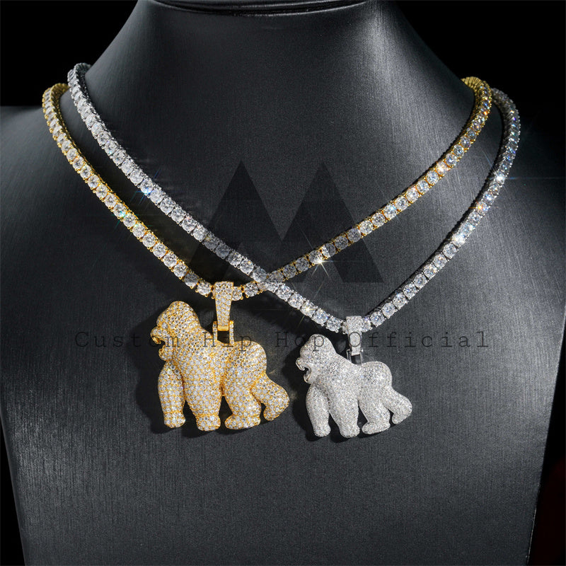 Sterling Silver Iced Out Gorilla Pendant With Moissanite Fit For 4MM Tennis Chain