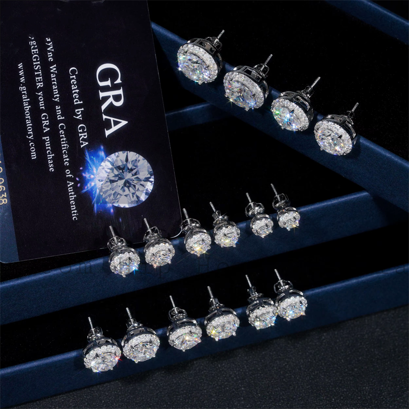 Screw Back S925 4MM to 10MM Halo Moissanite Diamond Style Earrings With VVS Moissanite