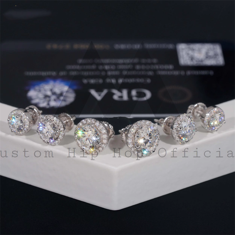 Screw Back S925 4MM to 10MM Halo Moissanite Diamond Style Earrings With VVS Moissanite