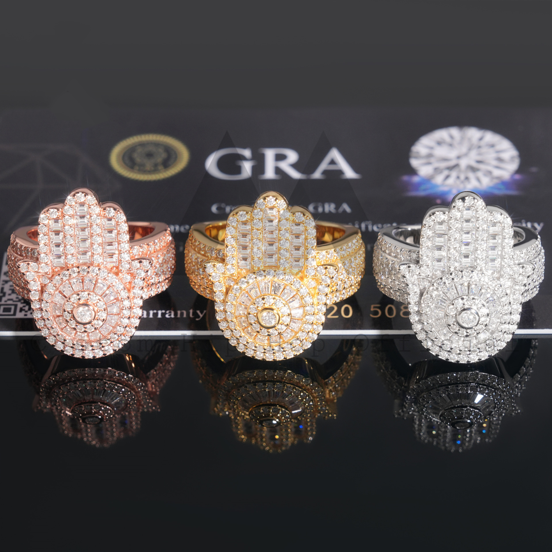 New Arrival Pass Diamond  Tester Iced Out VVS Moissanite Diamond Hip Hop Jewelry Hamsa Ring