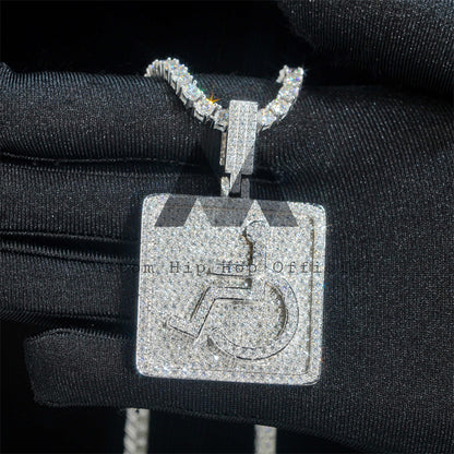 Hip Hop Necklace 2 Layer Wheelchair Handicap Pendant VVS Moissanite Diamond Men/Women Iced Out Jewellery