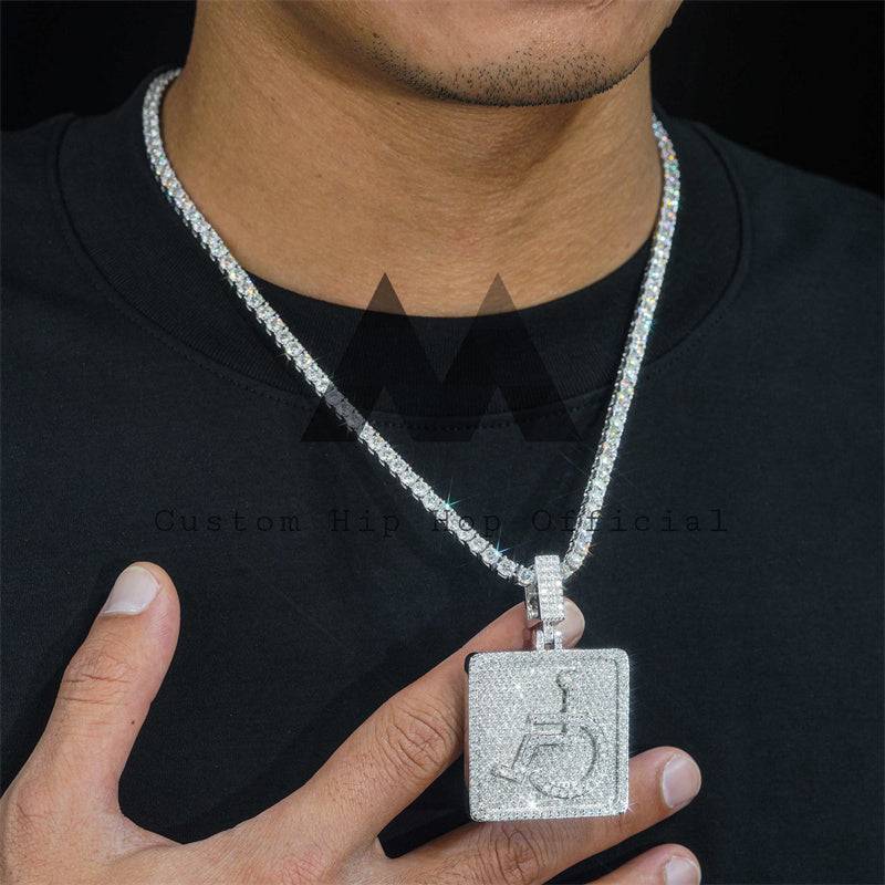 Hip Hop Necklace 2 Layer Wheelchair Handicap Pendant VVS Moissanite Diamond Men/Women Iced Out Jewellery