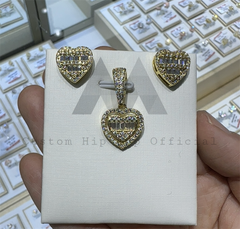 Ювелирные изделия на День Святого Валентина, подарок из серебра 925 пробы, багет, сердце, ожерелье, серьги, комплект с муассанитовыми бриллиантами
