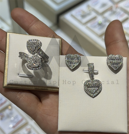 Ювелирные изделия на День Святого Валентина, подарок из серебра 925 пробы, багет, сердце, ожерелье, серьги, комплект с муассанитовыми бриллиантами