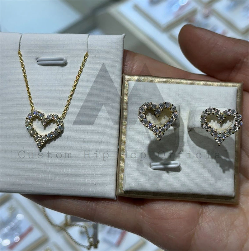Valentines Day Gift 925 Sterling Silver VVS Moissanite Diamond Heart Necklace Earrings Pass Diamond Tester