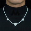 Hip hop jewelry featuring Three Heart Charm 3MM Tennis Chain Necklace in Solid Silver with VVS Moissanite Diamonds1