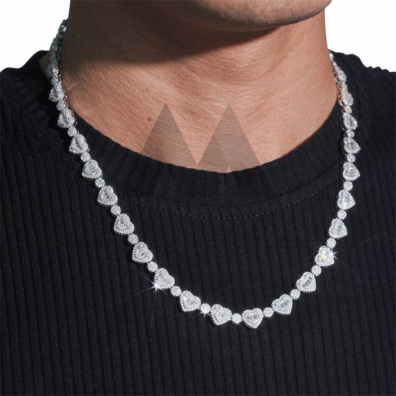 8MM Stylish Baguette Cut Moissanite Diamond Heart Shaped Tennis Chain Bracelet