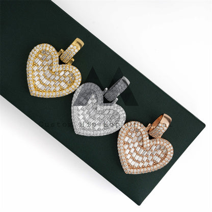 Подарок на День Святого Валентина, подвеска-багет с бриллиантовым сердцем, подходит для теннисной цепочки диаметром 3 мм