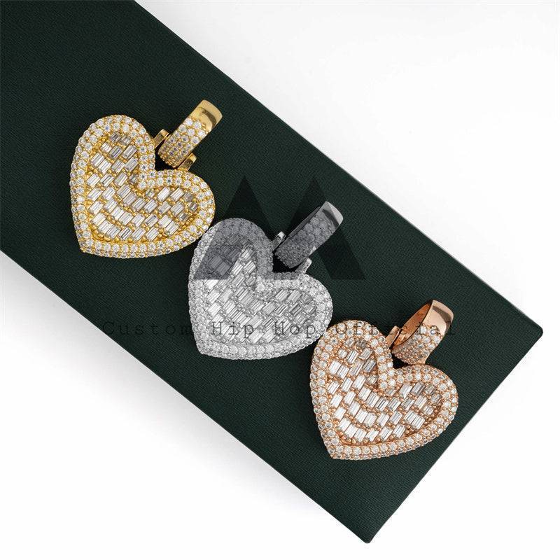 Hip hop jewelry featuring Baguette Diamond Heart Pendant perfect for Valentine's Day gift and suitable for 3MM Tennis Chain4