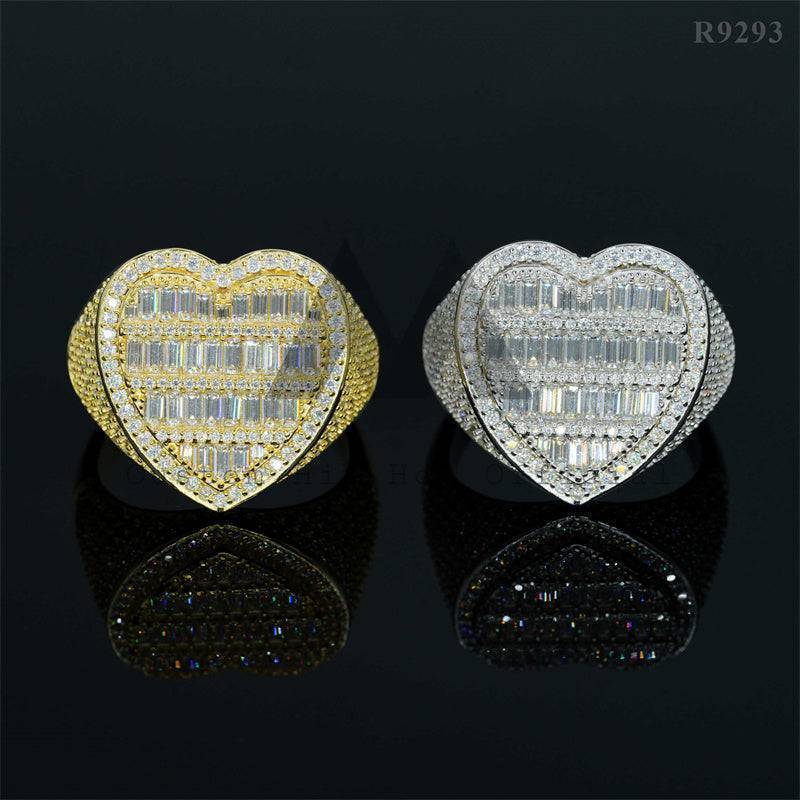 Iced Out 925 Silver VVS Moissanite Baguette Heart Ring hip hop jewelry passing diamond tester2