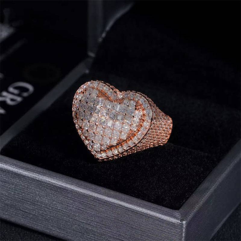 Buss Down Hip Hop Men Jewelry Princess Cut Heart Shaped Moissanite Ring For Men