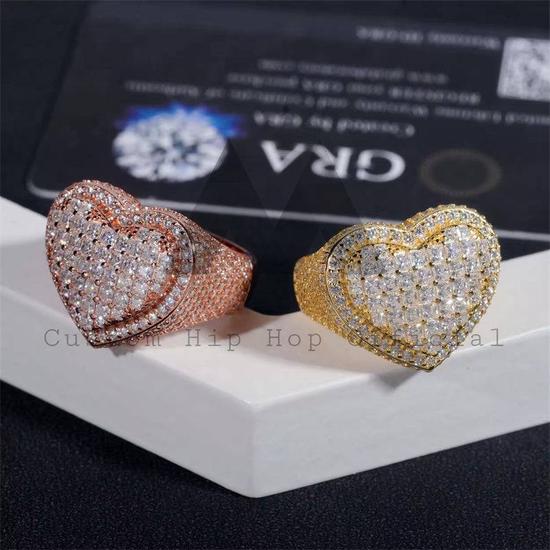 Buss Down Hip Hop Men Jewelry Princess Cut Heart Shaped Moissanite Ring For Men