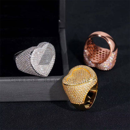 Pass Diamond Tester Iced Out Men Ring VVS Moissanite Diamond Heart Shaped Ring For Men