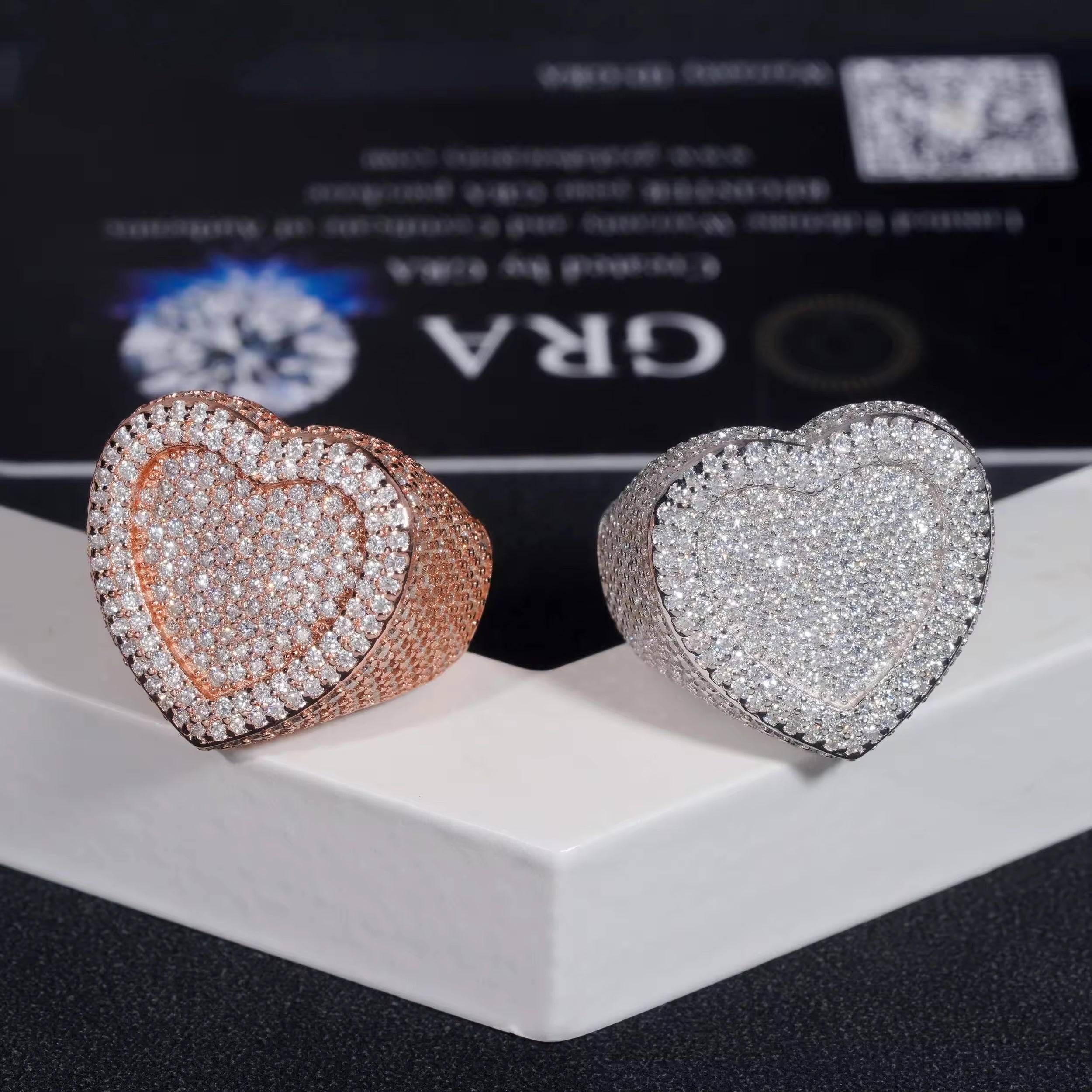 Pass Diamond Tester Iced Out Men Ring VVS Moissanite Diamond Heart Shaped Ring For Men