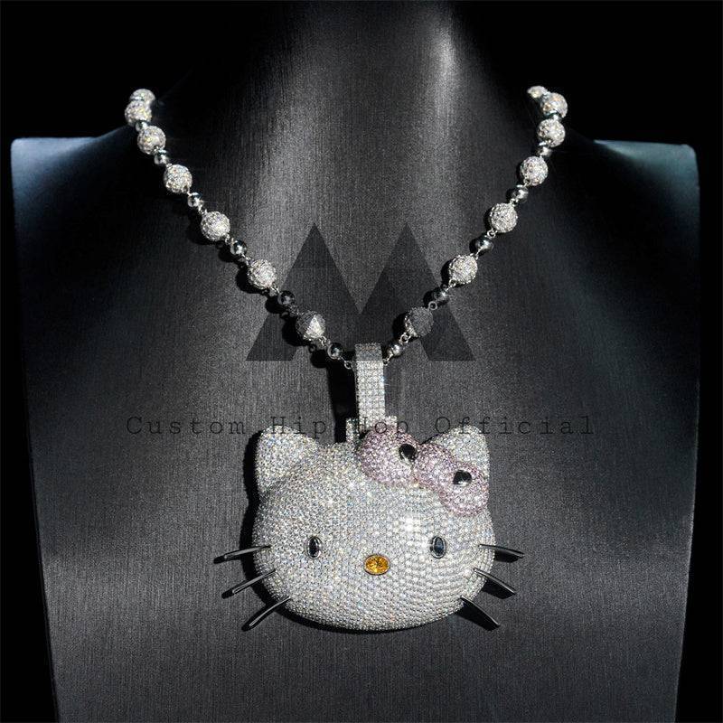 Iced Out Custom Made Hello Kitty Pendant 3" Width Moissanite Diamond For men And Women