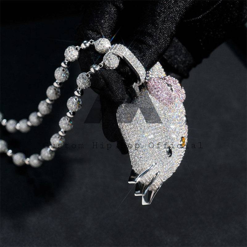 Iced Out Custom Made Hello Kitty Pendant 3" Width Moissanite Diamond For men And Women