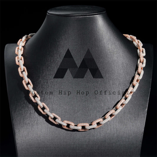 Buss Down 10MM Rose Gold Two Tone Hermes Link Chain with Moissanite Diamonds1