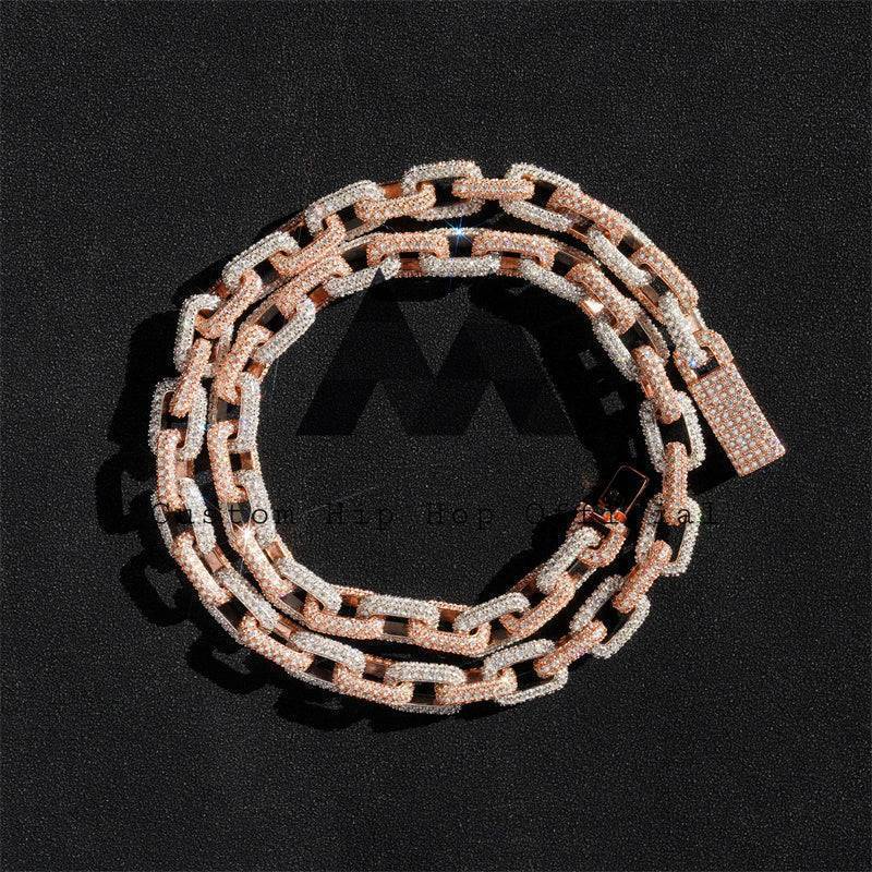 Buss Down 10MM Rose Gold Two Tone Hermes Link Chain with Moissanite Diamonds0