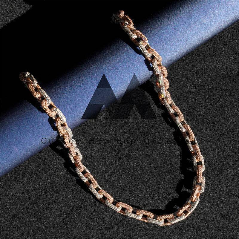 Buss Down 10MM Rose Gold Two Tone Hermes Link Chain with Moissanite Diamonds4