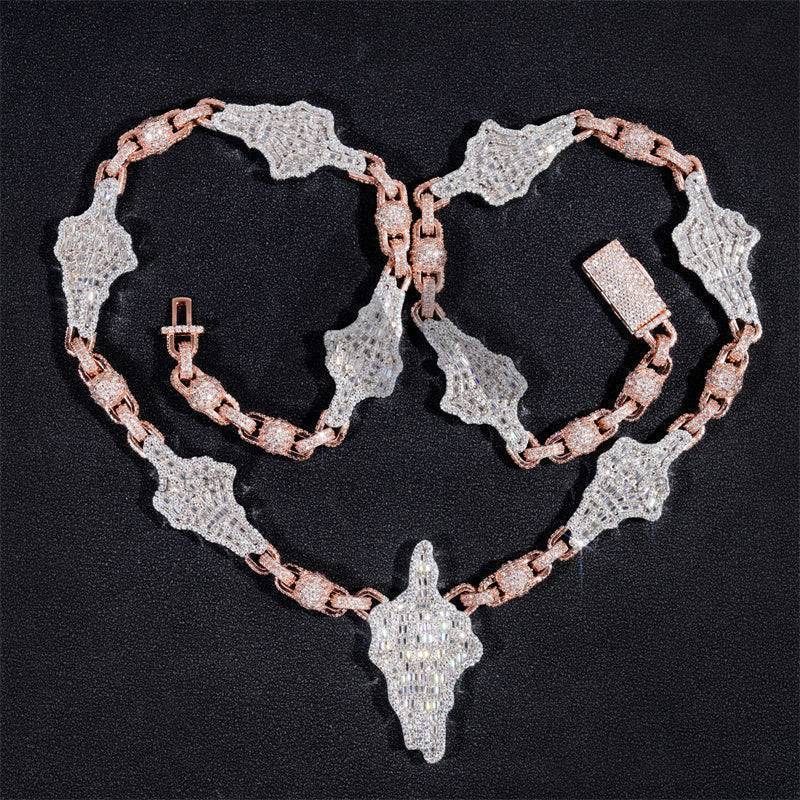 Custom made rose gold two-tone iced out moissanite diamond ball rosary chain with skull hand hip hop jewelry2