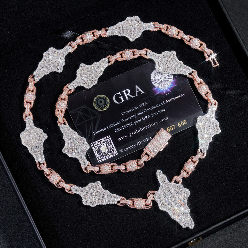 Custom made rose gold two-tone iced out moissanite diamond ball rosary chain with skull hand hip hop jewelry3