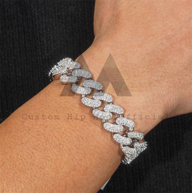 Solid Silver Moissanite 15MM Round Link Two Rows Cuban Link Bracelet Miami Style hip hop jewelry2