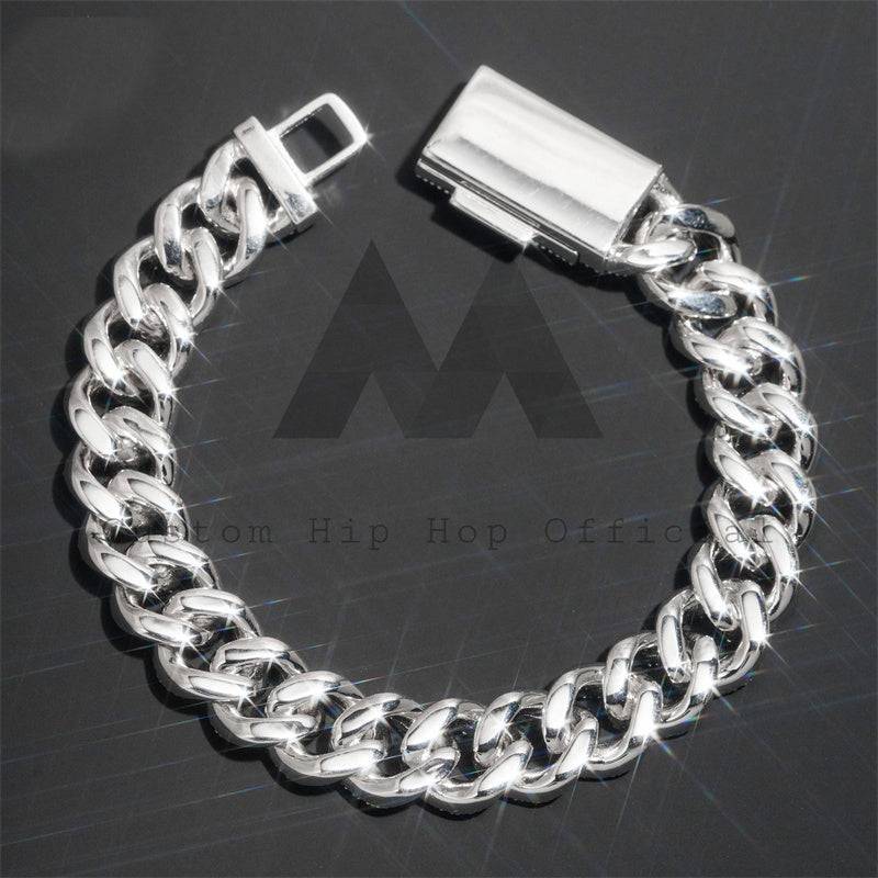 Solid Silver Moissanite 15MM Round Link Two Rows Cuban Link Bracelet Miami Style hip hop jewelry1