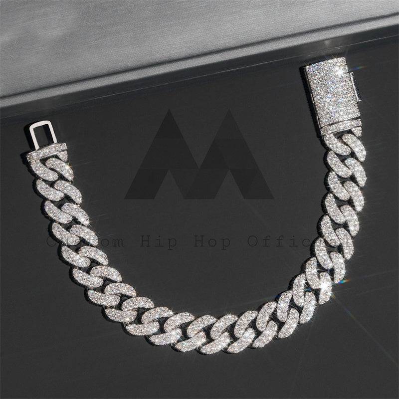 Solid Silver Moissanite 15MM Round Link Two Rows Cuban Link Bracelet Miami Style hip hop jewelry4