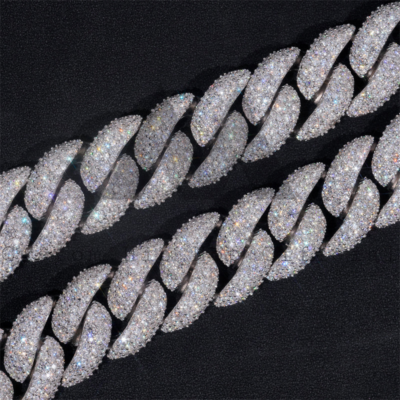 25MM Solid Silver Iced Out VVS Moissanite Cuban Link Chain Rapper Jewelry Mosaic Setting