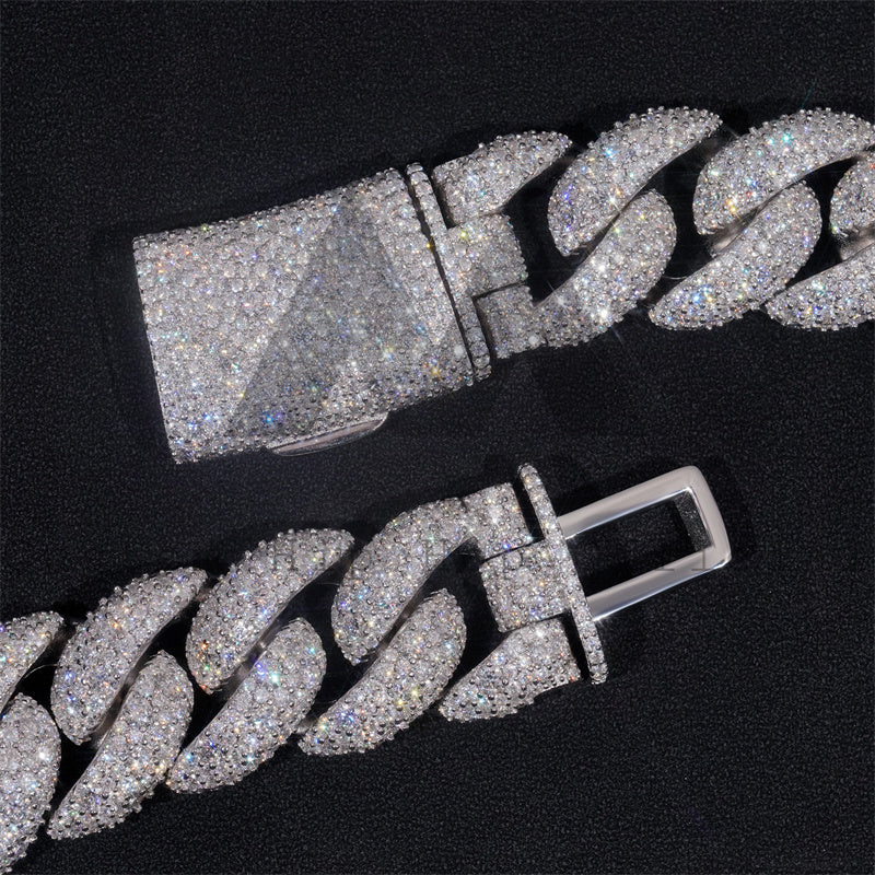 25MM Solid Silver Iced Out VVS Moissanite Cuban Link Chain Rapper Jewelry Mosaic Setting